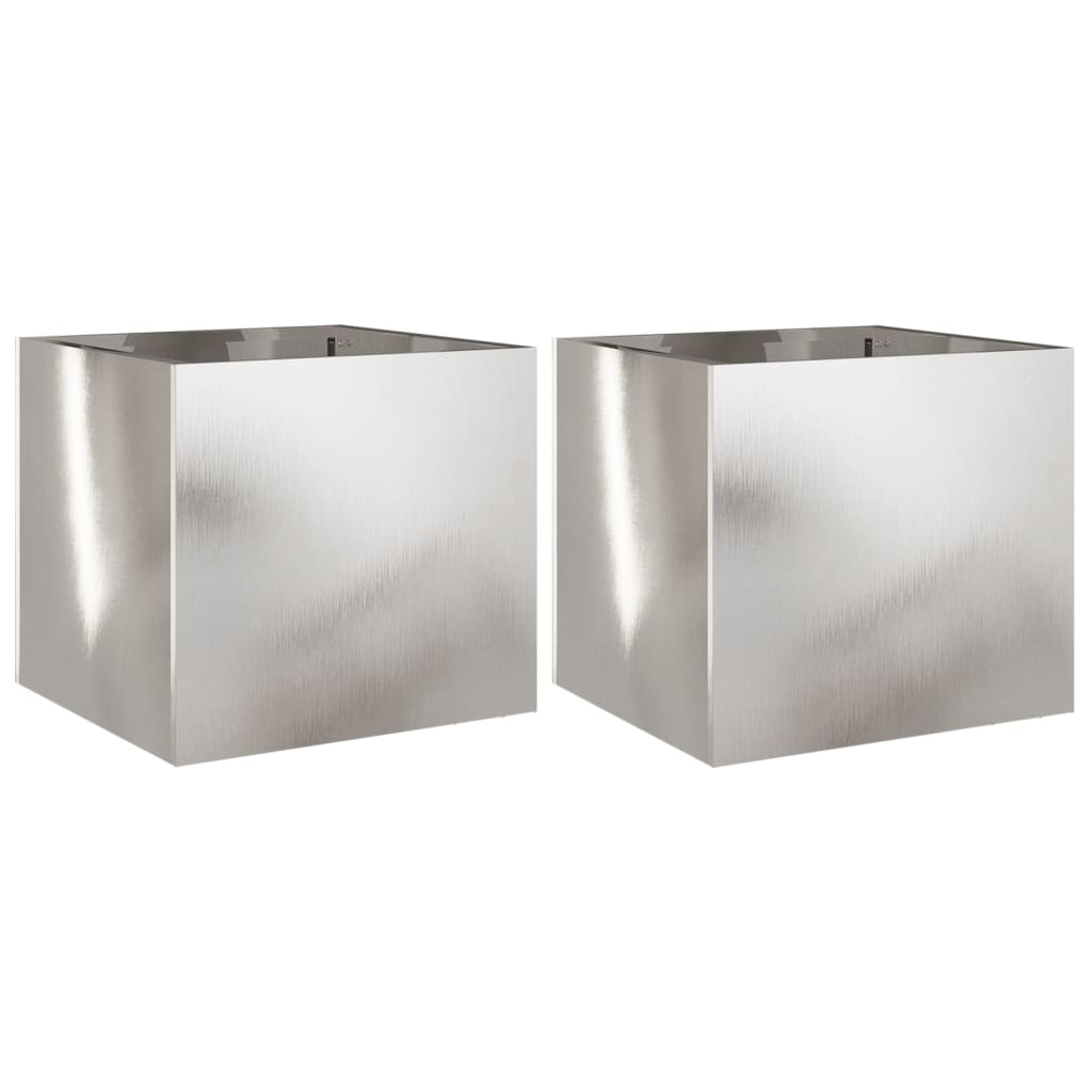vidaXL Planter Set of 2 Silver Stainless Steel Medium Durable