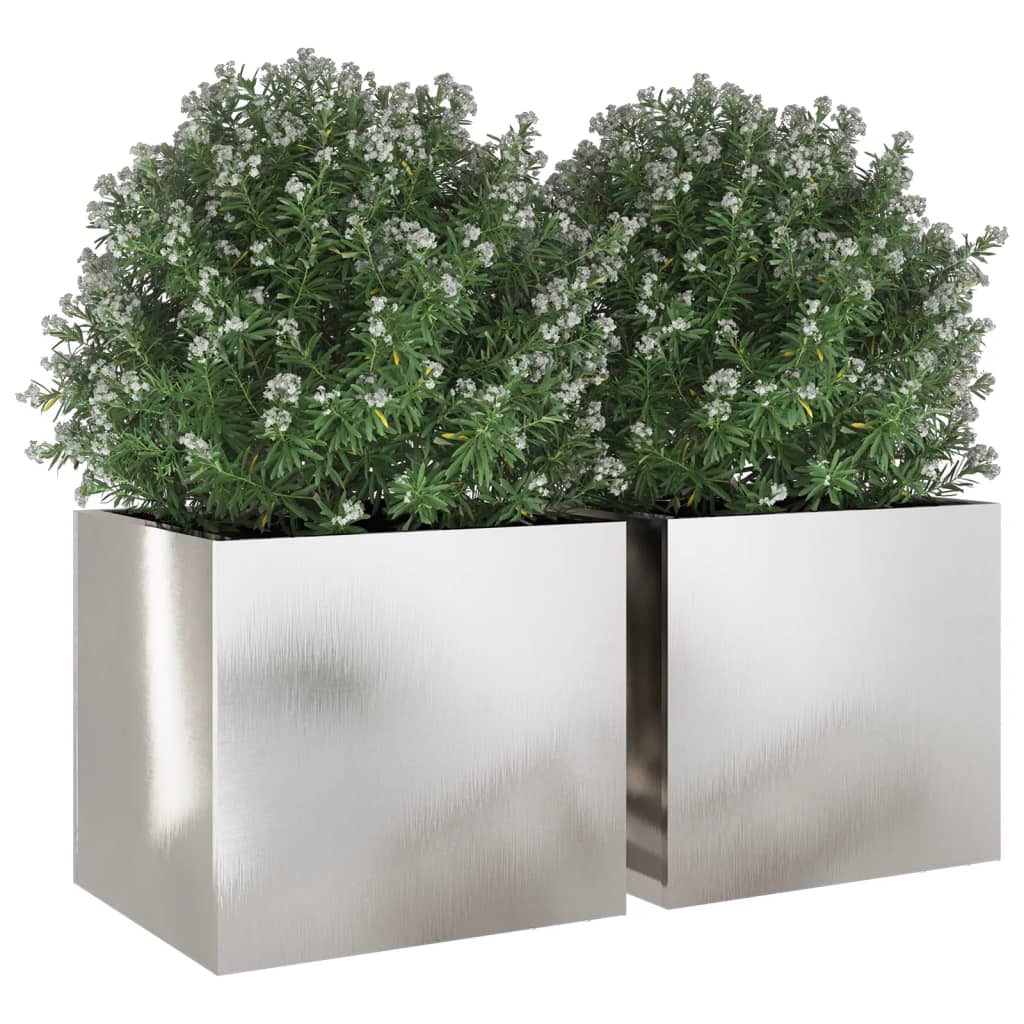 vidaXL Planter Set of 2 Silver Stainless Steel Medium Durable