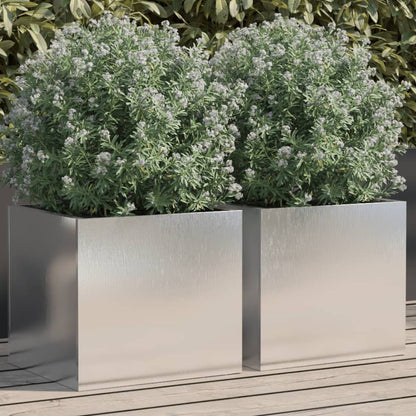 vidaXL Planter Set of 2 Silver Stainless Steel Medium Durable
