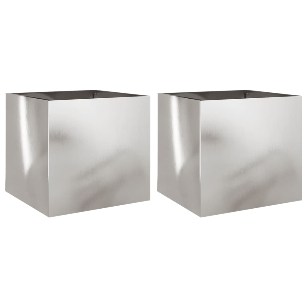 vidaXL Planter Set of 2 Silver Stainless Steel Medium