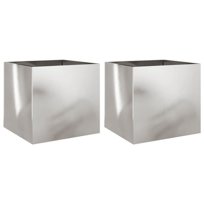 vidaXL Planter Set of 2 Silver Stainless Steel Medium
