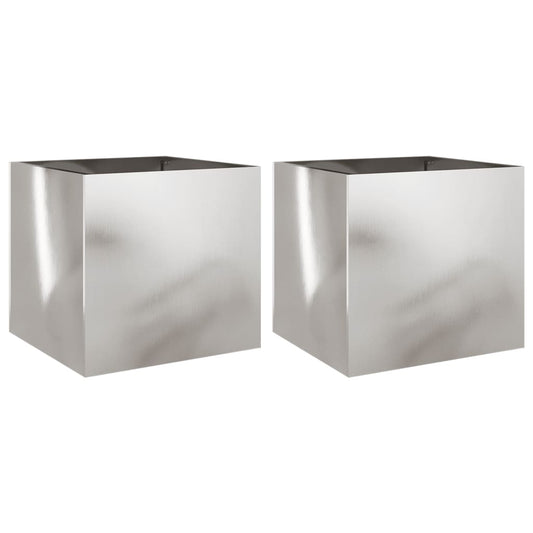 vidaXL Planter Set of 2 Silver Stainless Steel Medium