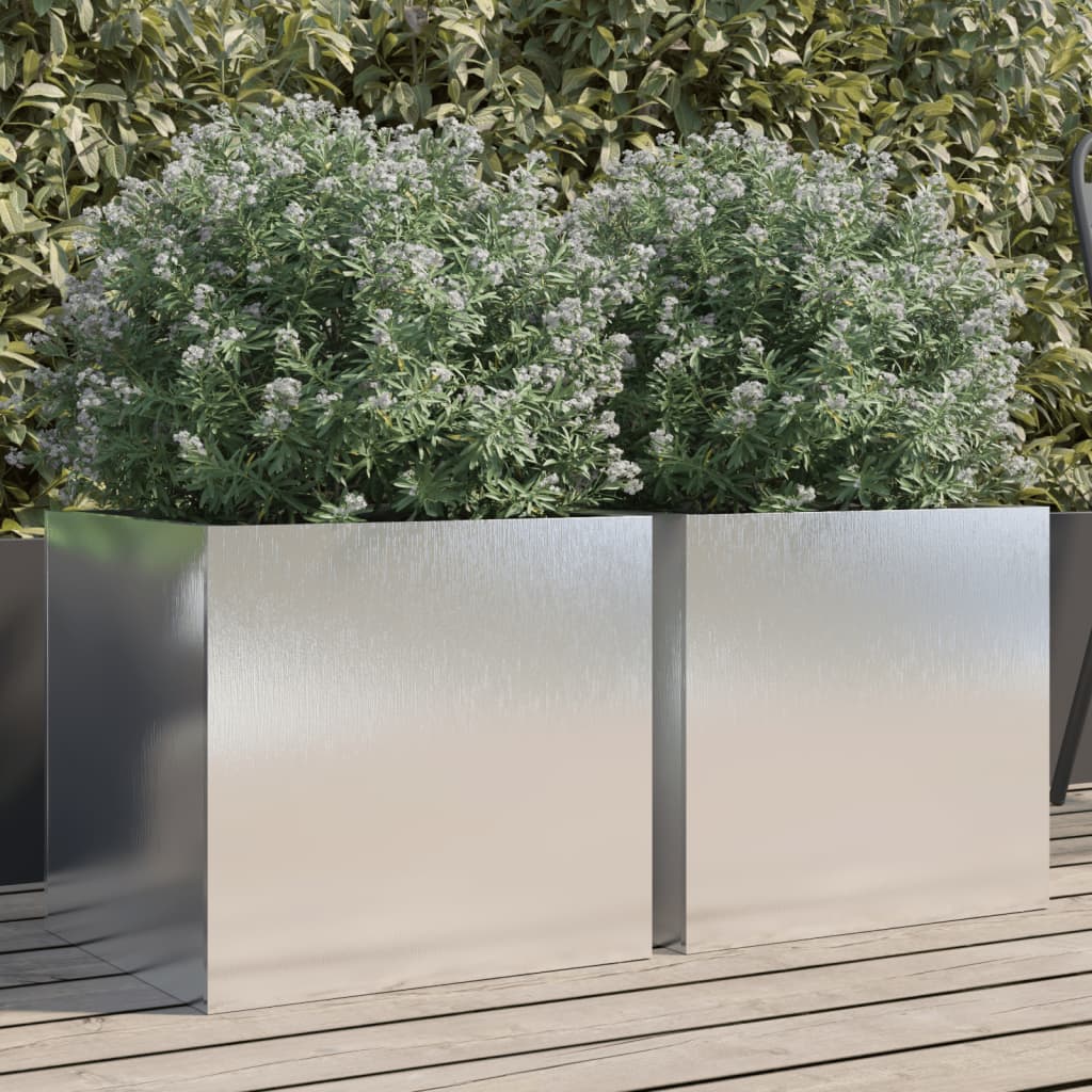 vidaXL Planter Set of 2 Silver Stainless Steel Medium