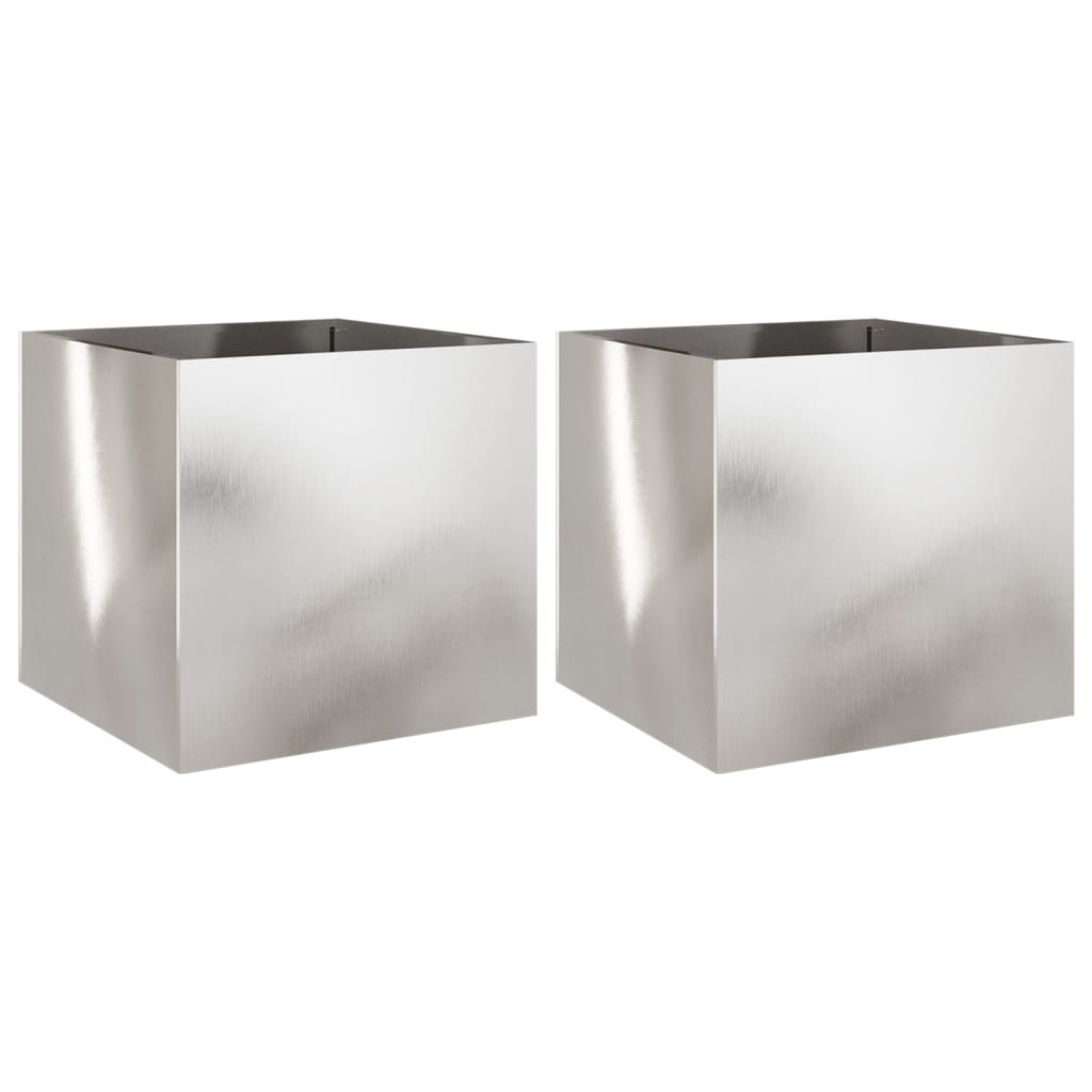 vidaXL Planter Set of 2 Silver Stainless Steel Large Decorative Inlays