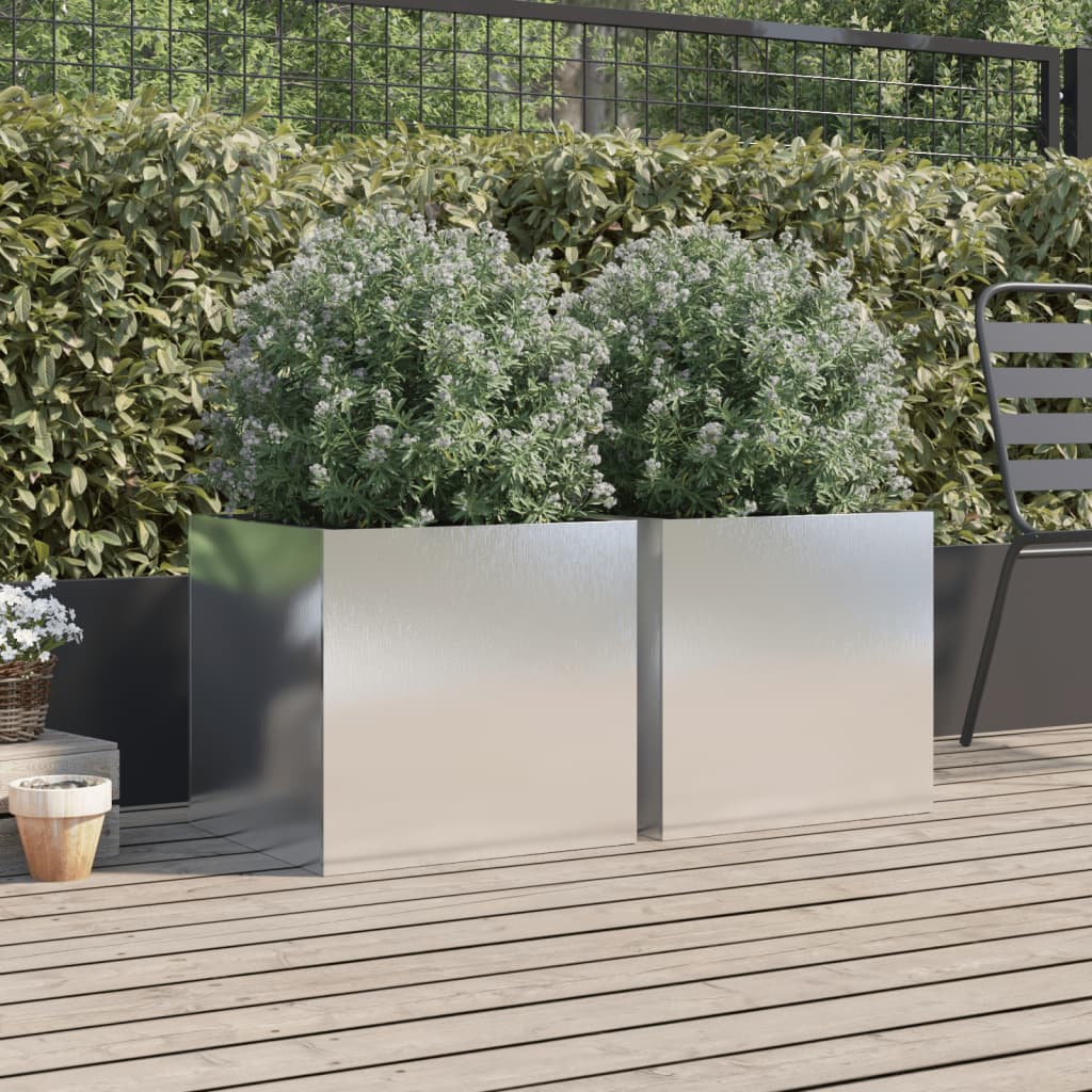 vidaXL Planter Set of 2 Silver Stainless Steel Large Decorative Inlays