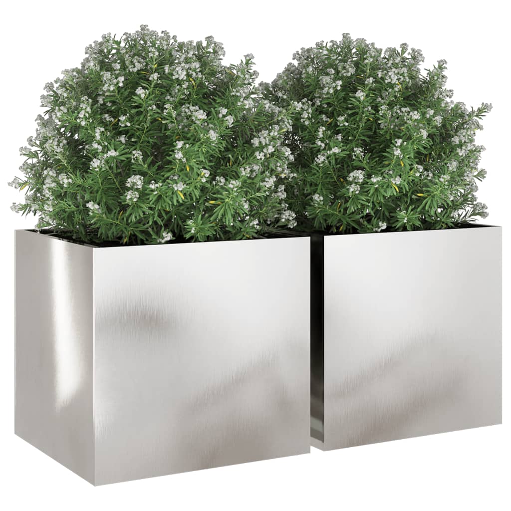 vidaXL Planter Set of 2 Silver Stainless Steel Large Decorative Inlays