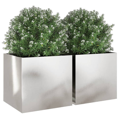 vidaXL Planter Set of 2 Silver Stainless Steel Large Decorative Inlays