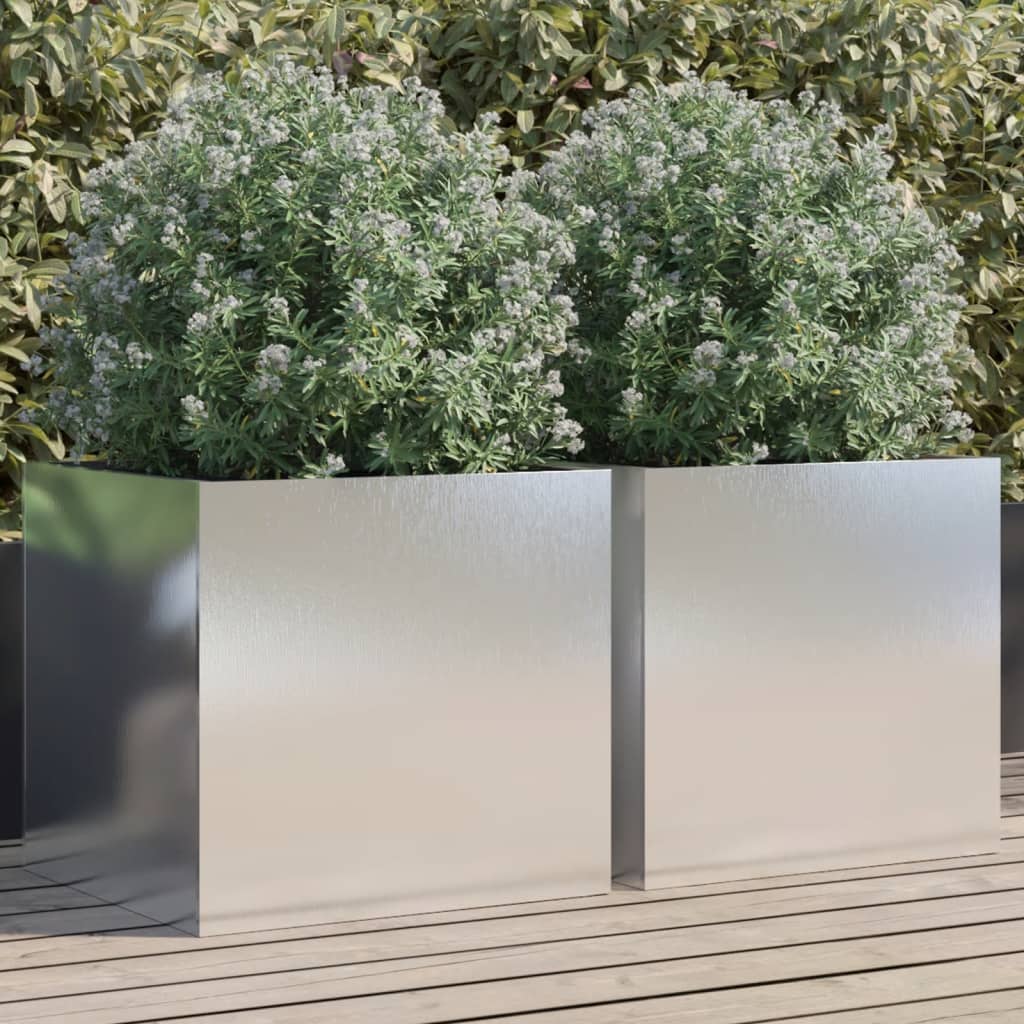 vidaXL Planter Set of 2 Silver Stainless Steel Large Decorative Inlays
