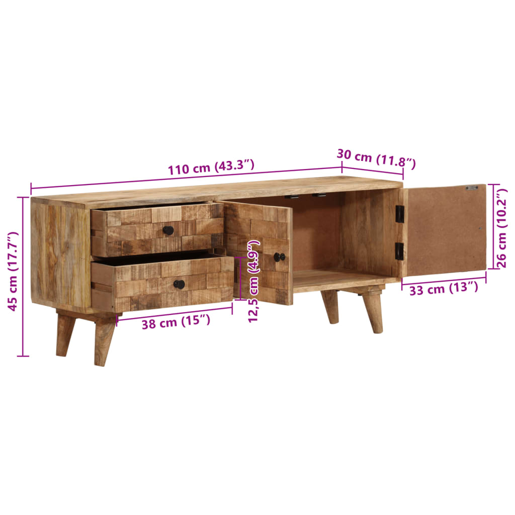 TV Stand with 2 Drawers 43.3"x11.8"x17.7" Solid Wood Mango
