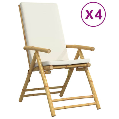 4 Piece Folding Patio Reclining Chairs with Cream White Cushions Bamboo
