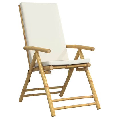4 Piece Folding Patio Reclining Chairs with Cream White Cushions Bamboo