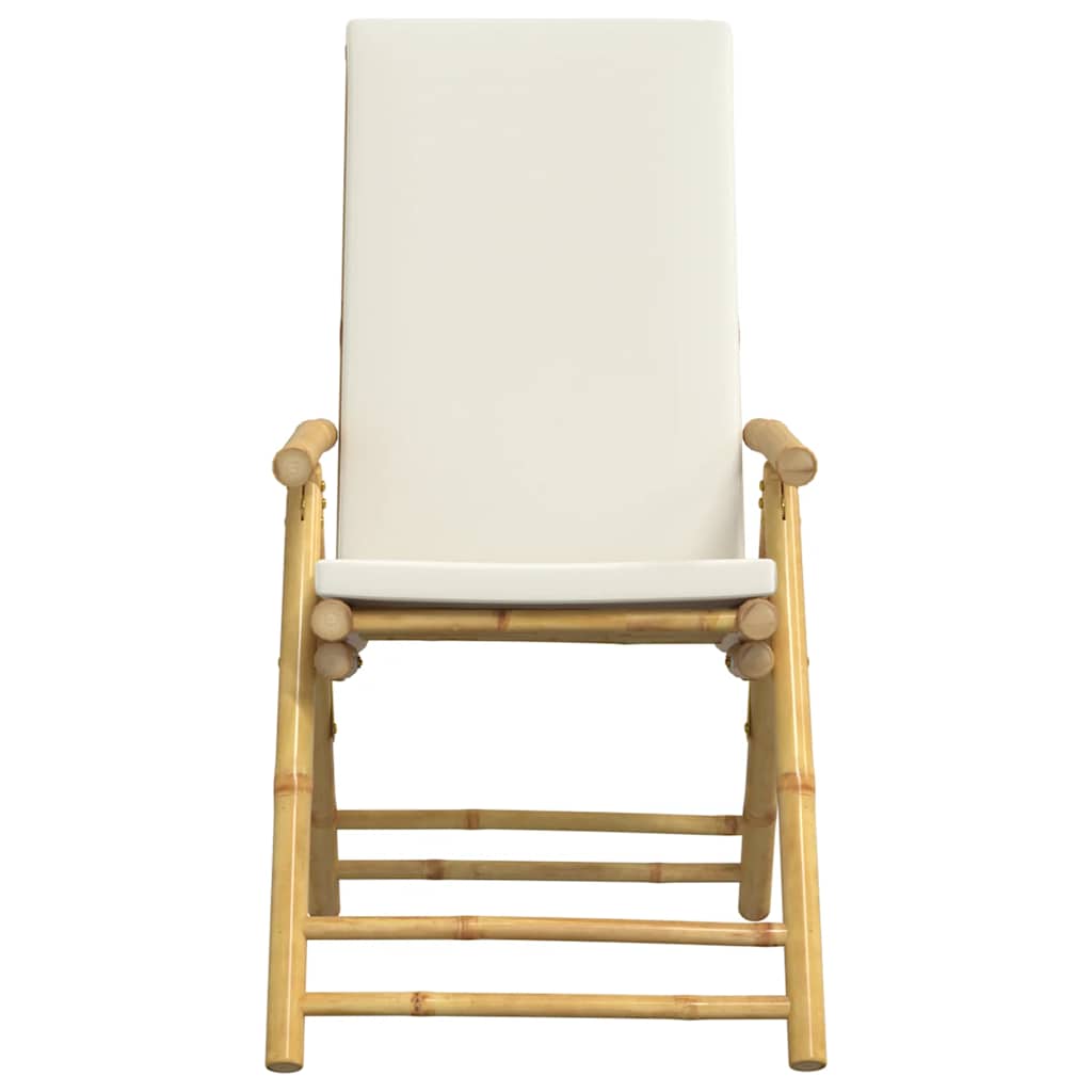 4 Piece Folding Patio Reclining Chairs with Cream White Cushions Bamboo