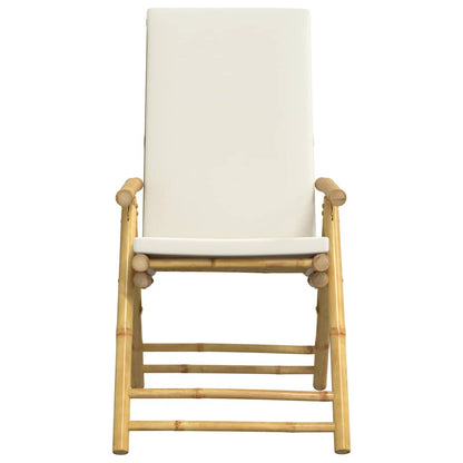 4 Piece Folding Patio Reclining Chairs with Cream White Cushions Bamboo