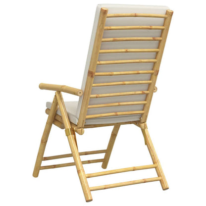 4 Piece Folding Patio Reclining Chairs with Cream White Cushions Bamboo