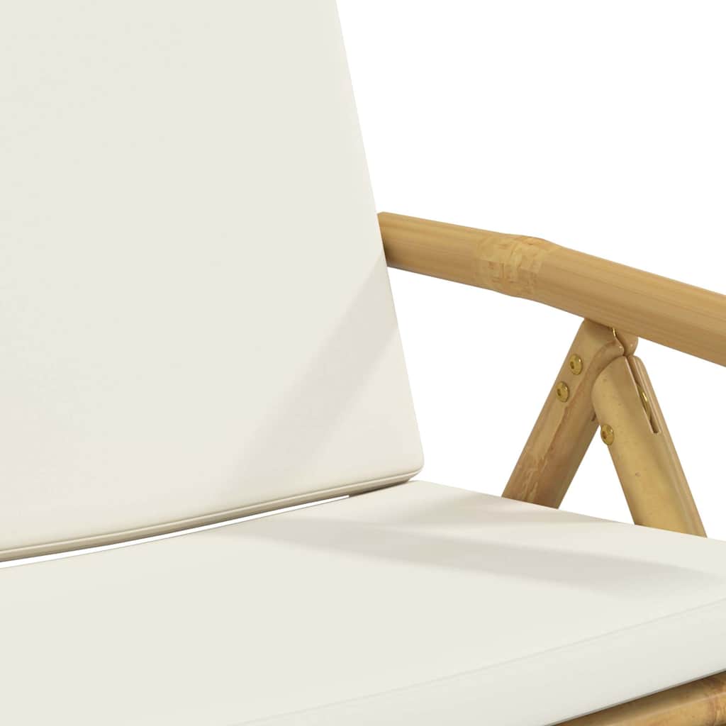 4 Piece Folding Patio Reclining Chairs with Cream White Cushions Bamboo