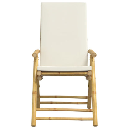 6 Piece Folding Patio Reclining Chairs with Cream White Cushions Bamboo