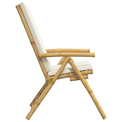 6 Piece Folding Patio Reclining Chairs with Cream White Cushions Bamboo