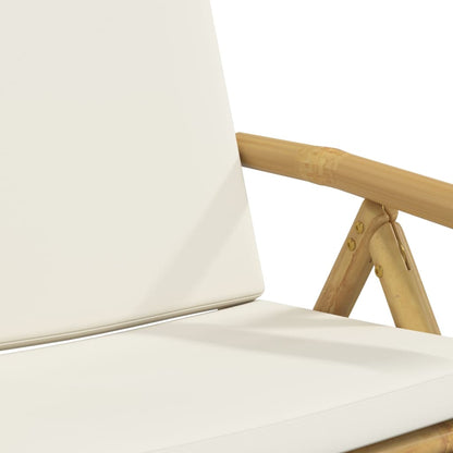 6 Piece Folding Patio Reclining Chairs with Cream White Cushions Bamboo