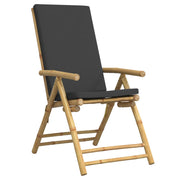 4 Piece Folding Bistro Chairs with Dark Grey Cushions Bamboo