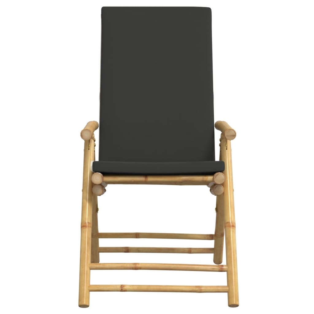 4 Piece Folding Bistro Chairs with Dark Grey Cushions Bamboo