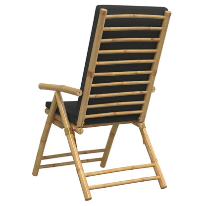 4 Piece Folding Bistro Chairs with Dark Grey Cushions Bamboo