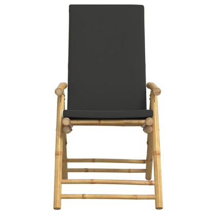 6 Piece Folding Patio Reclining Chairs with Dark Gray Cushions Bamboo