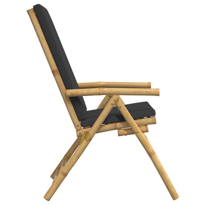 6 Piece Folding Patio Reclining Chairs with Dark Gray Cushions Bamboo