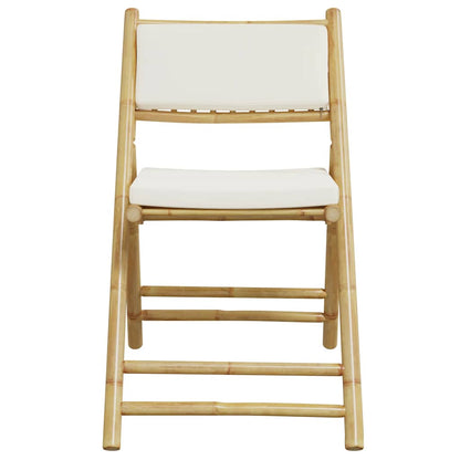 5 Piece Folding Bistro Set with Cream White Cushions Bamboo