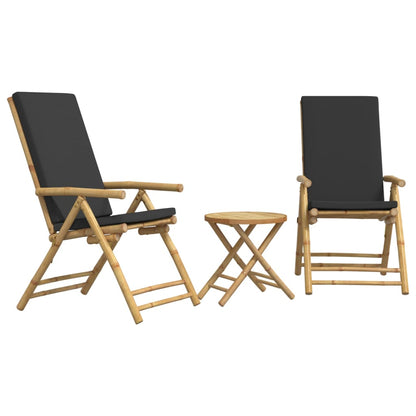 3 Piece Folding Bistro set with Dark Gray Cushions Bamboo