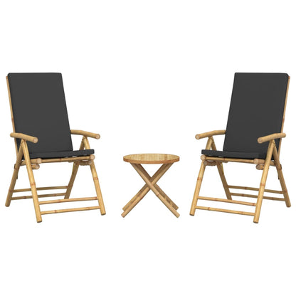 3 Piece Folding Bistro set with Dark Gray Cushions Bamboo