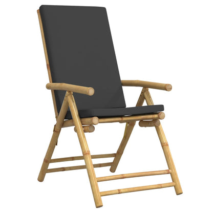 3 Piece Folding Bistro set with Dark Gray Cushions Bamboo