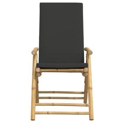 3 Piece Folding Bistro set with Dark Gray Cushions Bamboo