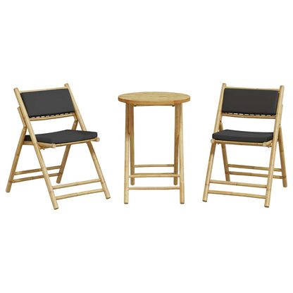 3 Piece Folding Bistro Set with Dark Gray Cushions Bamboo