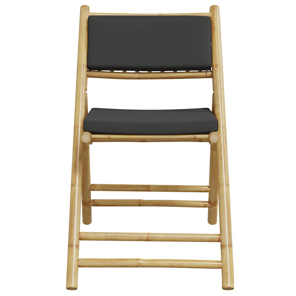 3 Piece Folding Bistro Set with Dark Gray Cushions Bamboo