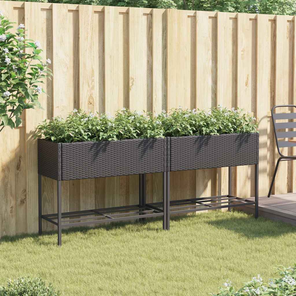 Garden Planters with Shelf 2 pcs Black 90x40x75 cm Poly Rattan