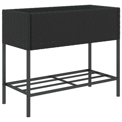 Garden Planters with Shelf 2 pcs Black 90x40x75 cm Poly Rattan
