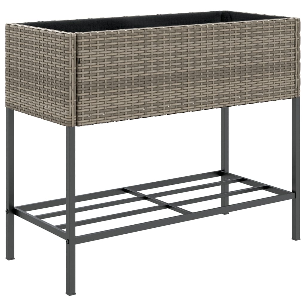 Garden Planters with Shelf 2 pcs Grey 90x40x75 cm Poly Rattan