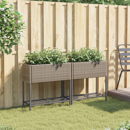 Garden Planters with Shelf 2 pcs Grey 70x28x70 cm Poly Rattan