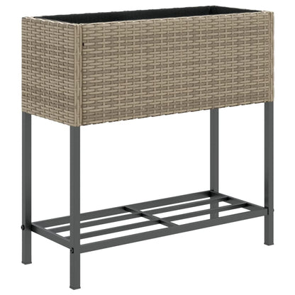 Garden Planters with Shelf 2 pcs Grey 70x28x70 cm Poly Rattan