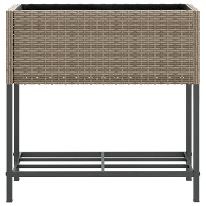 Garden Planters with Shelf 2 pcs Grey 70x28x70 cm Poly Rattan