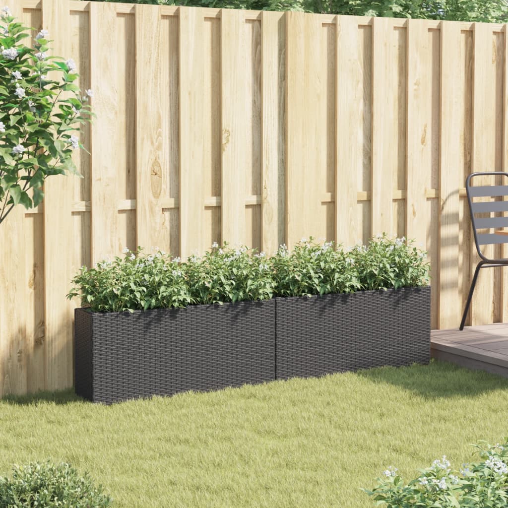 Garden Planters with 2 Pots 2 pcs Black 90x20x40 cm Poly Rattan
