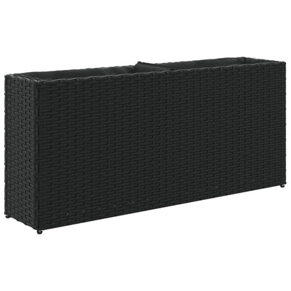 Garden Planters with 2 Pots 2 pcs Black 90x20x40 cm Poly Rattan