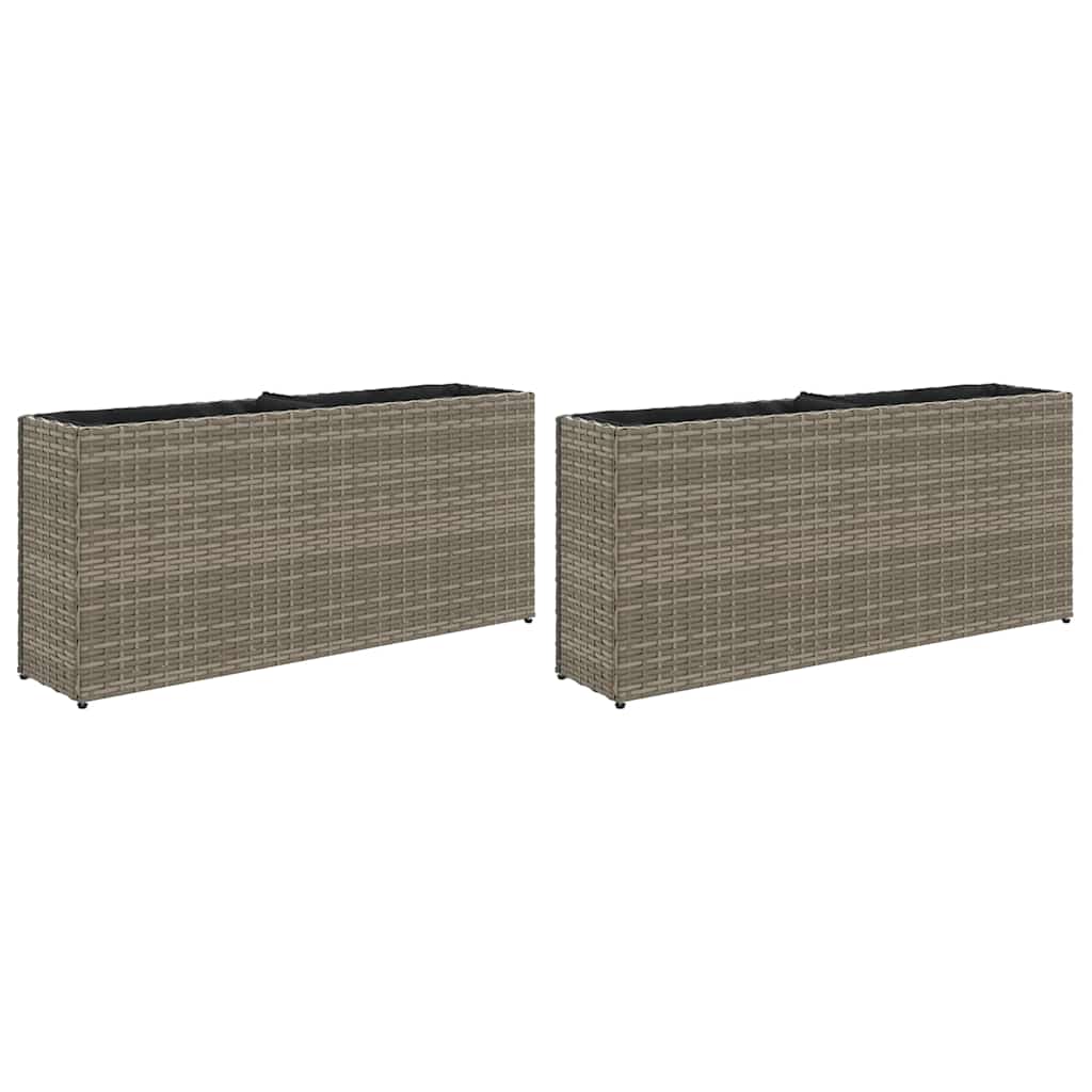 Garden Planters with 2 Pots 2 pcs Grey 90x20x40 cm Poly Rattan