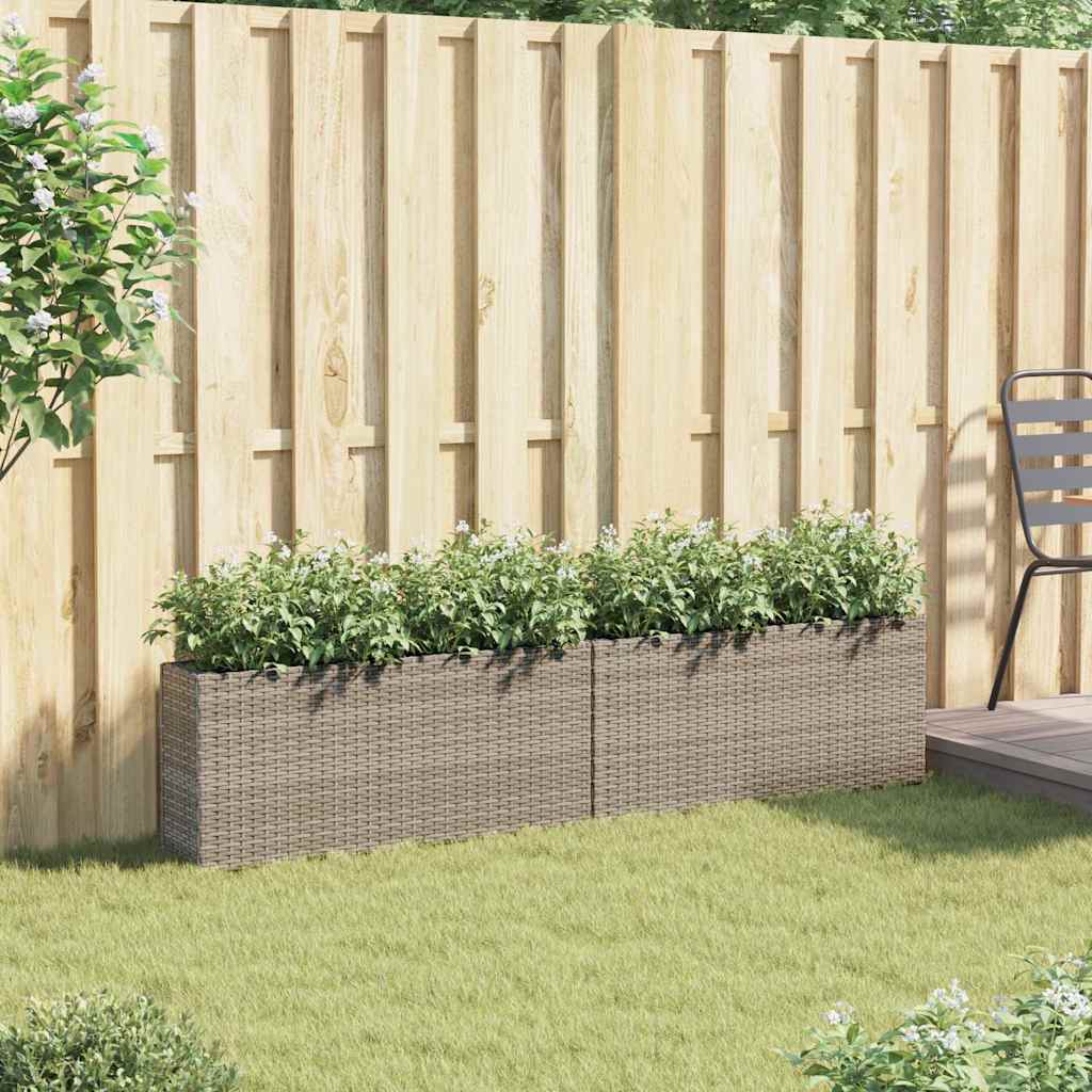 Garden Planters with 2 Pots 2 pcs Grey 90x20x40 cm Poly Rattan