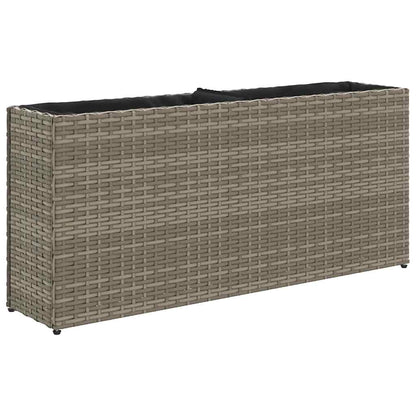 Garden Planters with 2 Pots 2 pcs Grey 90x20x40 cm Poly Rattan