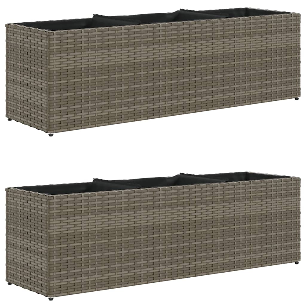 Garden Planters with 3 Pots 2 pcs Grey 105x30x32 cm Poly Rattan