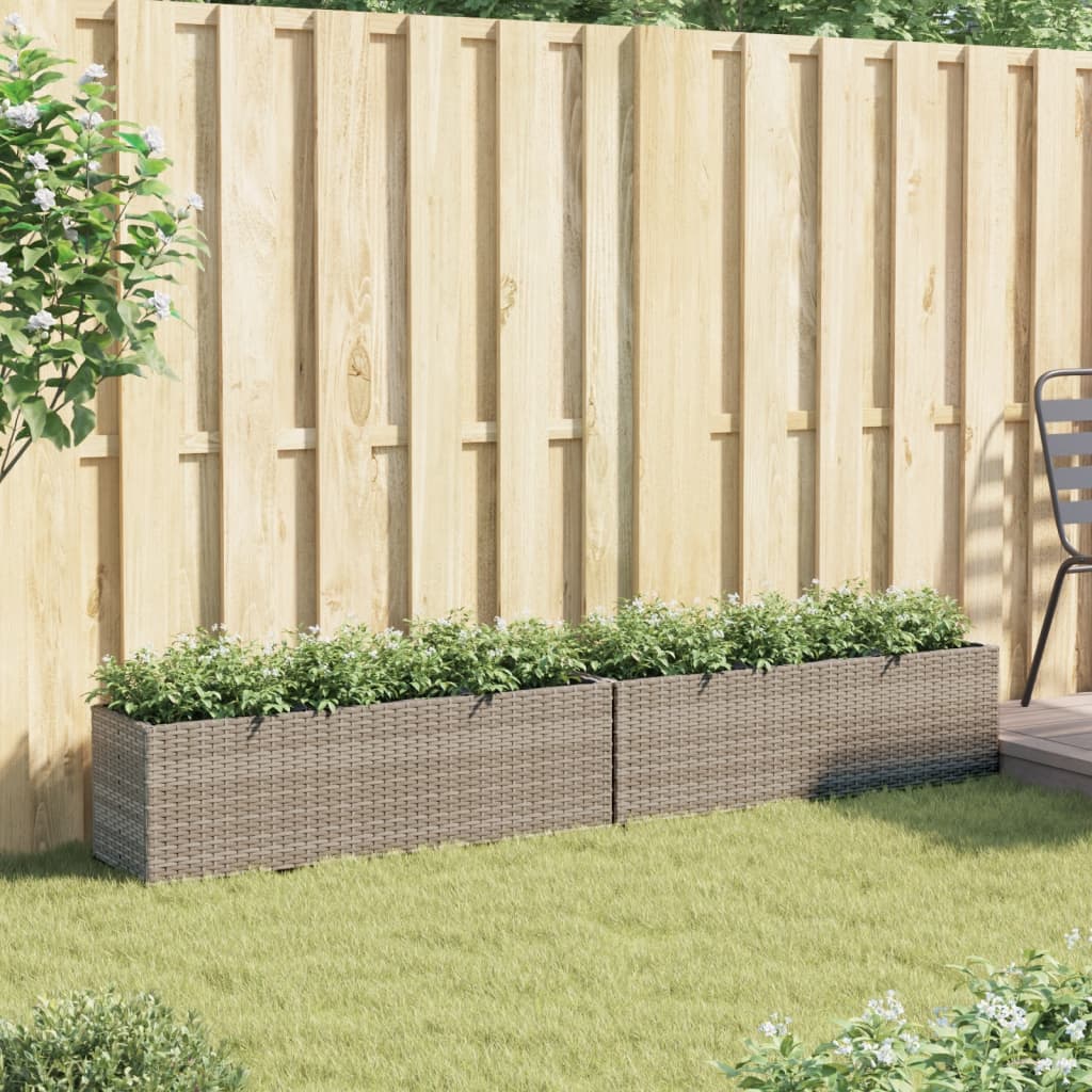 Garden Planters with 3 Pots 2 pcs Grey 105x30x32 cm Poly Rattan