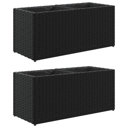 Garden Planters with 2 Pots 2 pcs Black 72x30x32 cm Poly Rattan