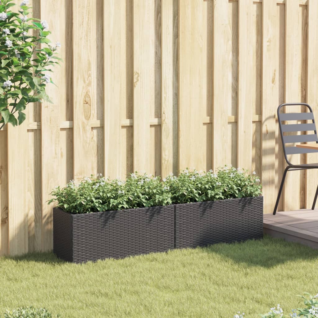 Garden Planters with 2 Pots 2 pcs Black 72x30x32 cm Poly Rattan
