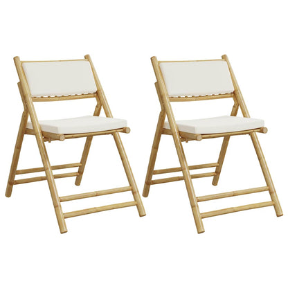 Folding Bistro Chairs 2 pcs with Cushions Bamboo